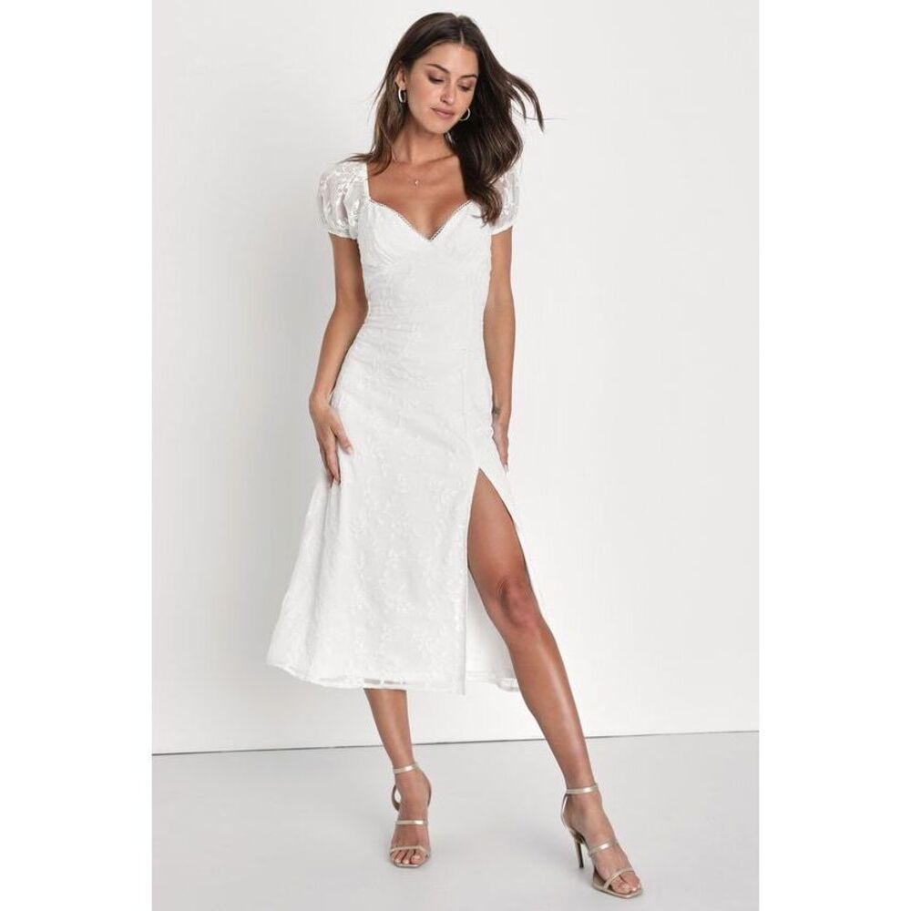 Lulus Blossoming With Charm White Embroidered Tie-back Midi Dress - Size M